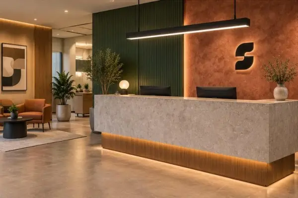 Office interior illustrating cost-effective finishes