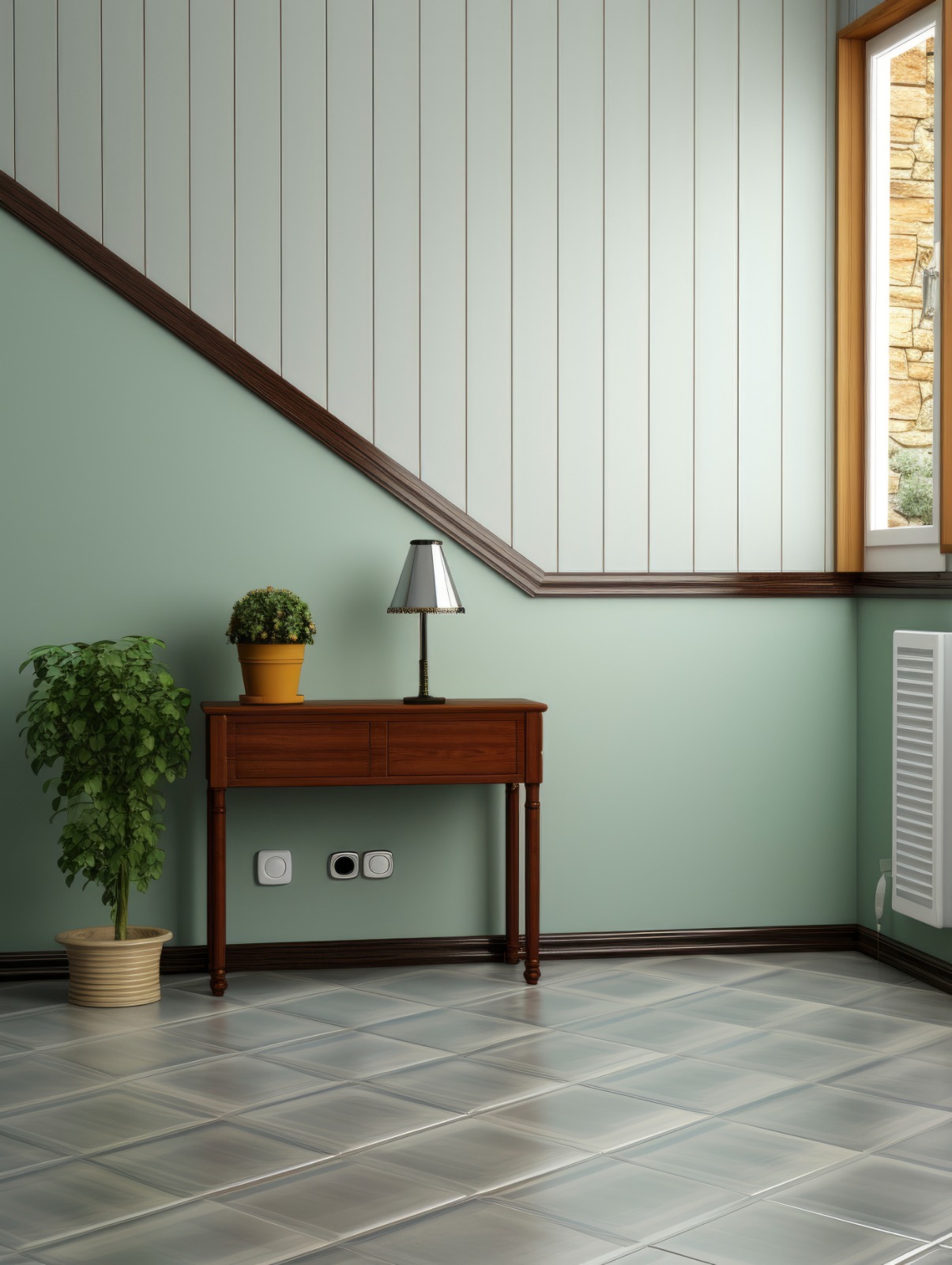 Office colour combination sage green and cream