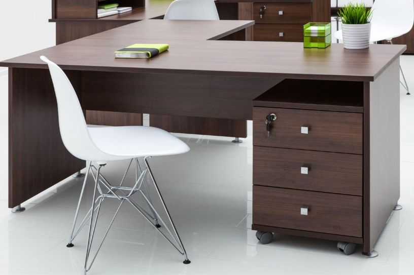 dark wood and white dual tone office desk