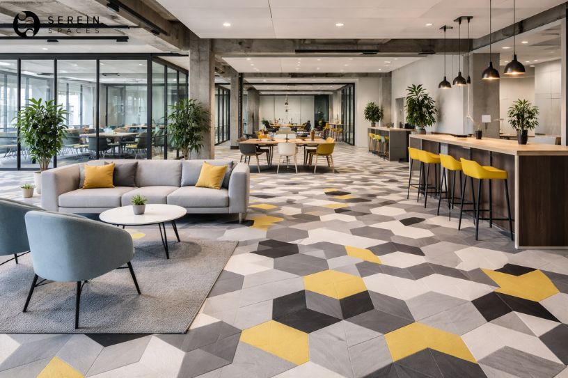 geometric office floor tiles design modern workspace