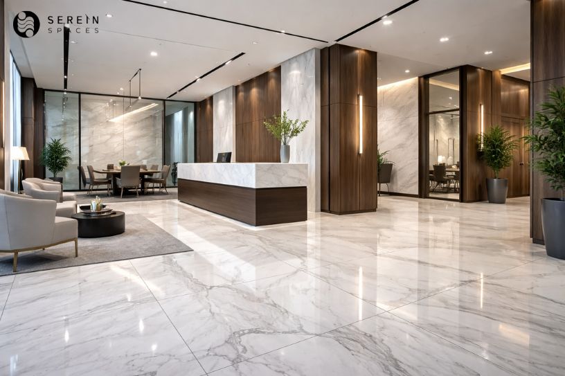 luxury office reception marble flooring design