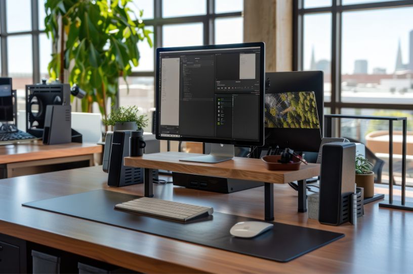 minimalist office workstation setup