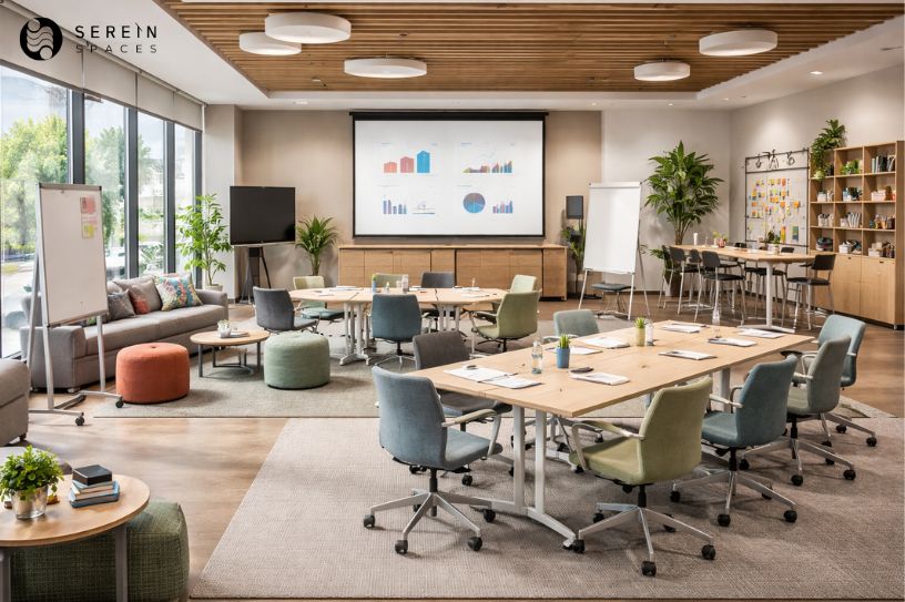 modern conference room interior design with flexible seating