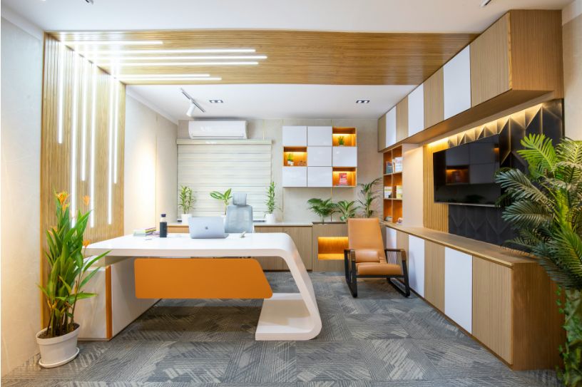 open plan office space with workstations