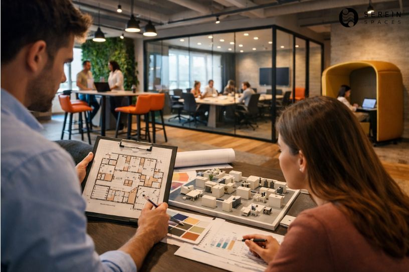 modern office interior design planning meeting