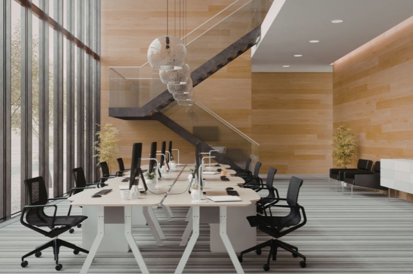 modern office interior design with open workstations