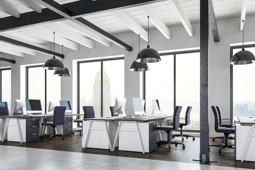 modern office lighting design with open workstations
