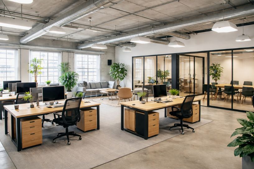 modern office workstation design with natural lighting
