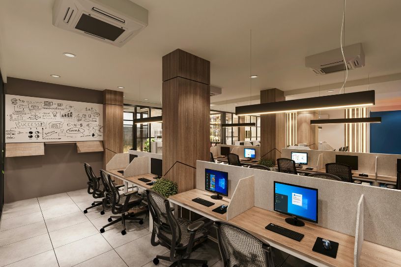 modern office workstation design with partitions