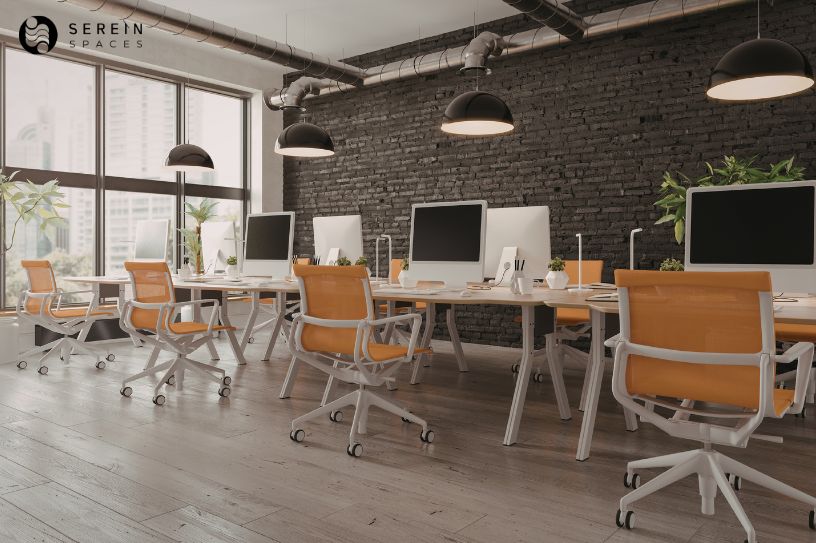 modern office workstation design wooden floor