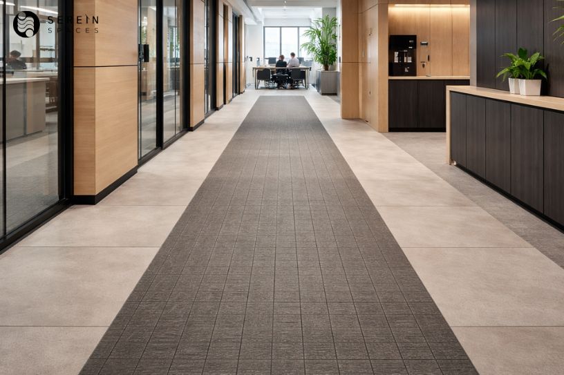 office corridor flooring design modern tiles