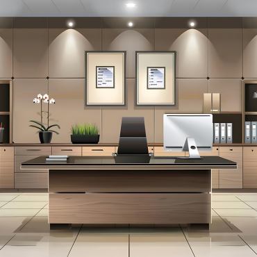 modern office interior with desk computer