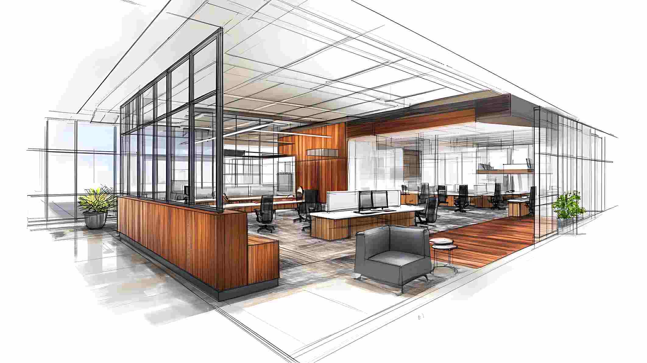 modern office interior design sketch