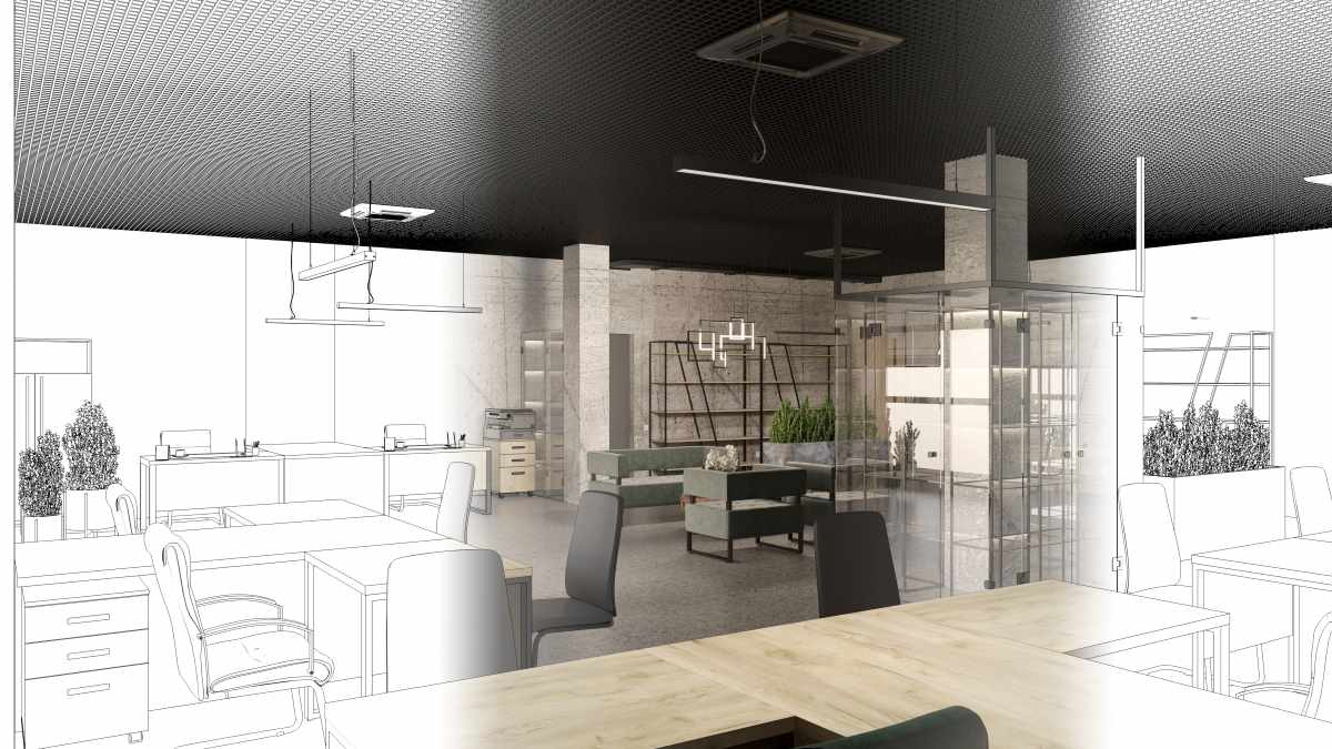 office space interior visualization illustration