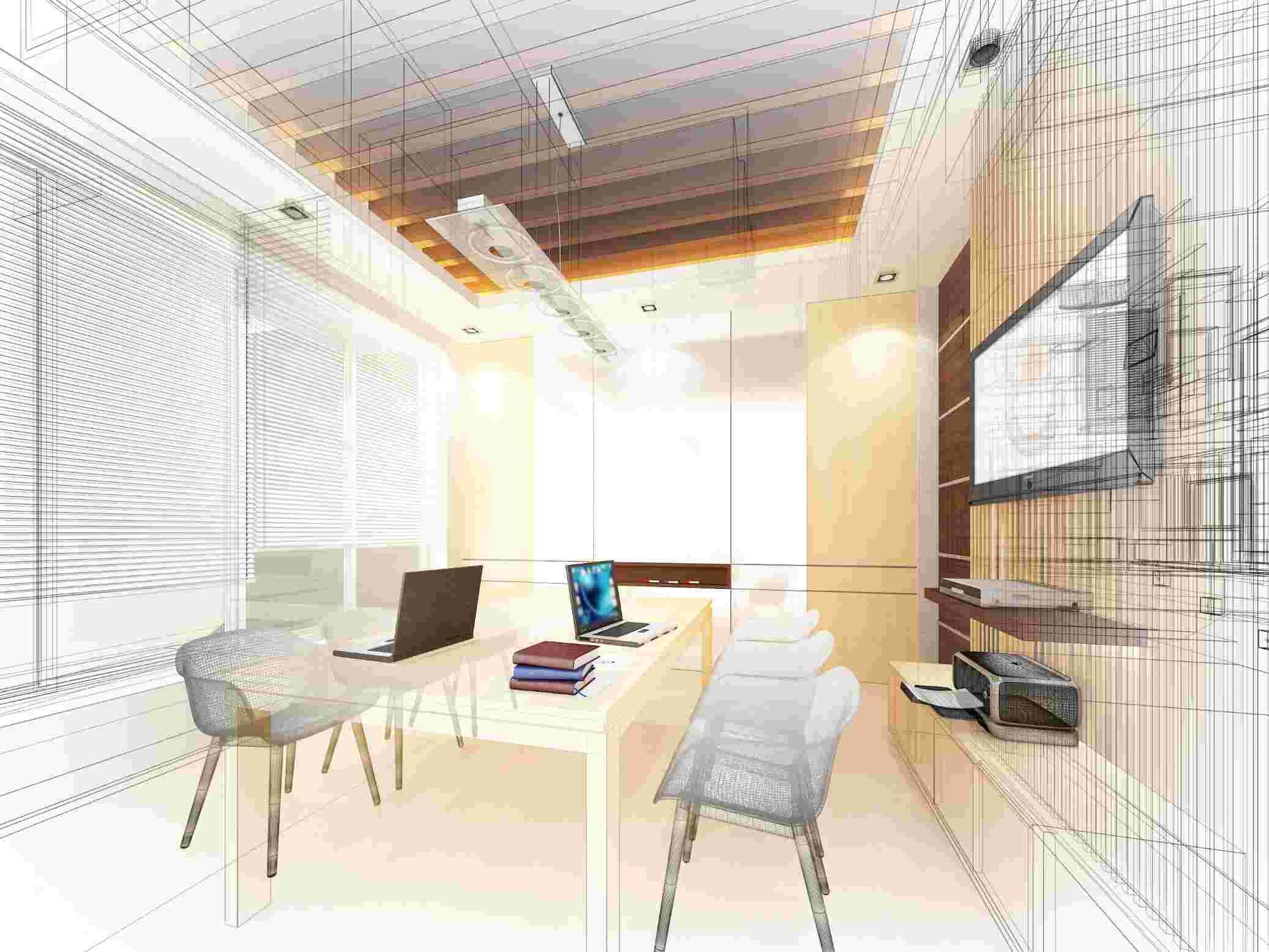 sketch design study room 3dwire frame