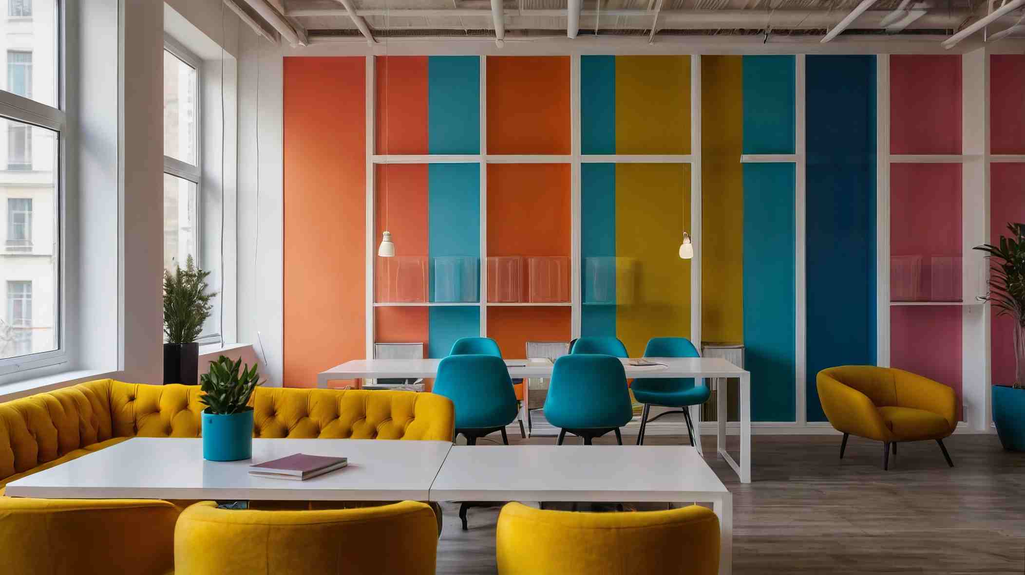 vibrant workspace colorful office interio with coworking area