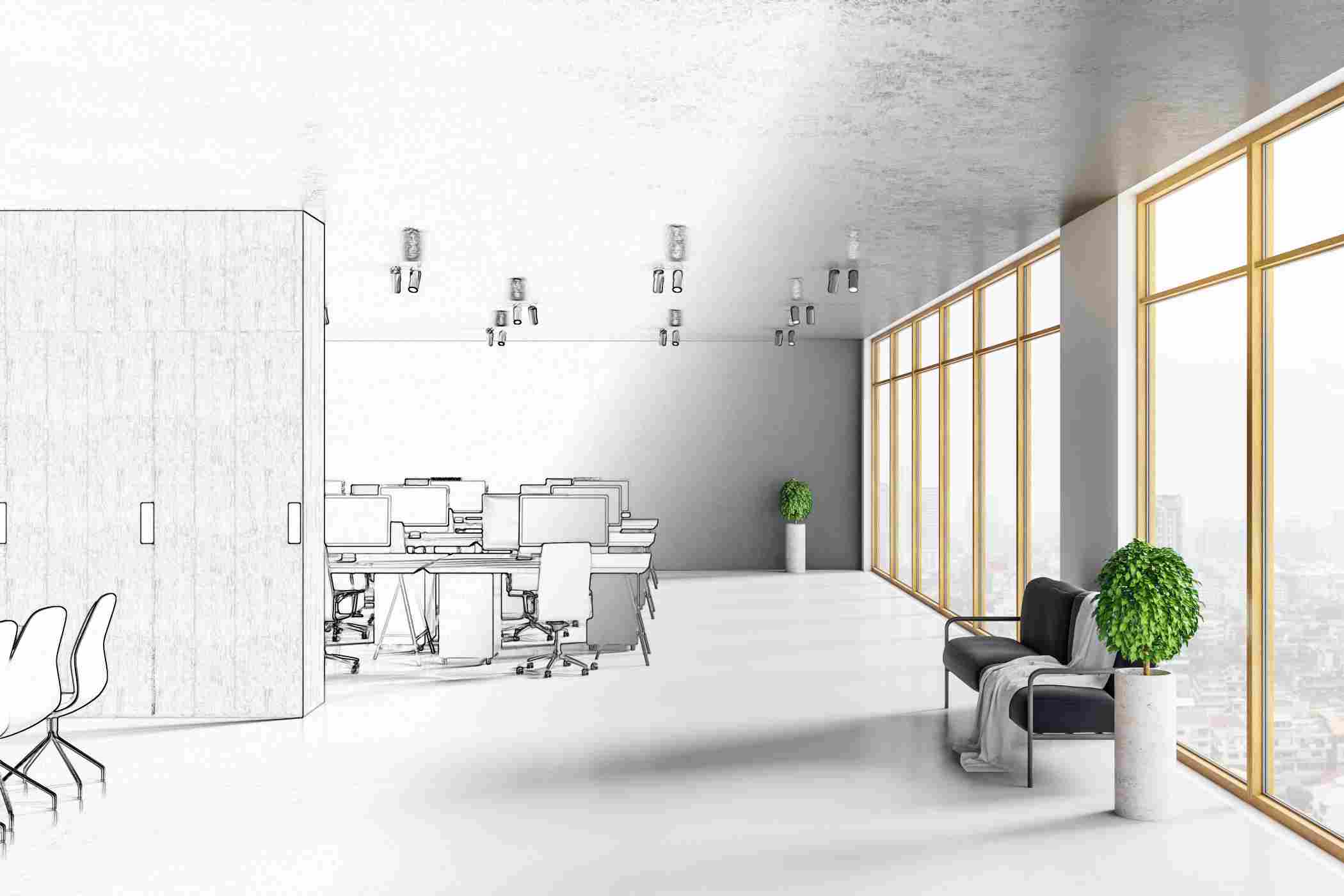 business people looking plans office