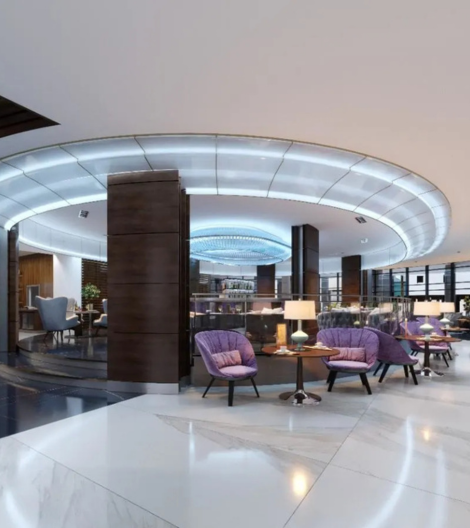 office cafeteria lobby with comfortable chairs table