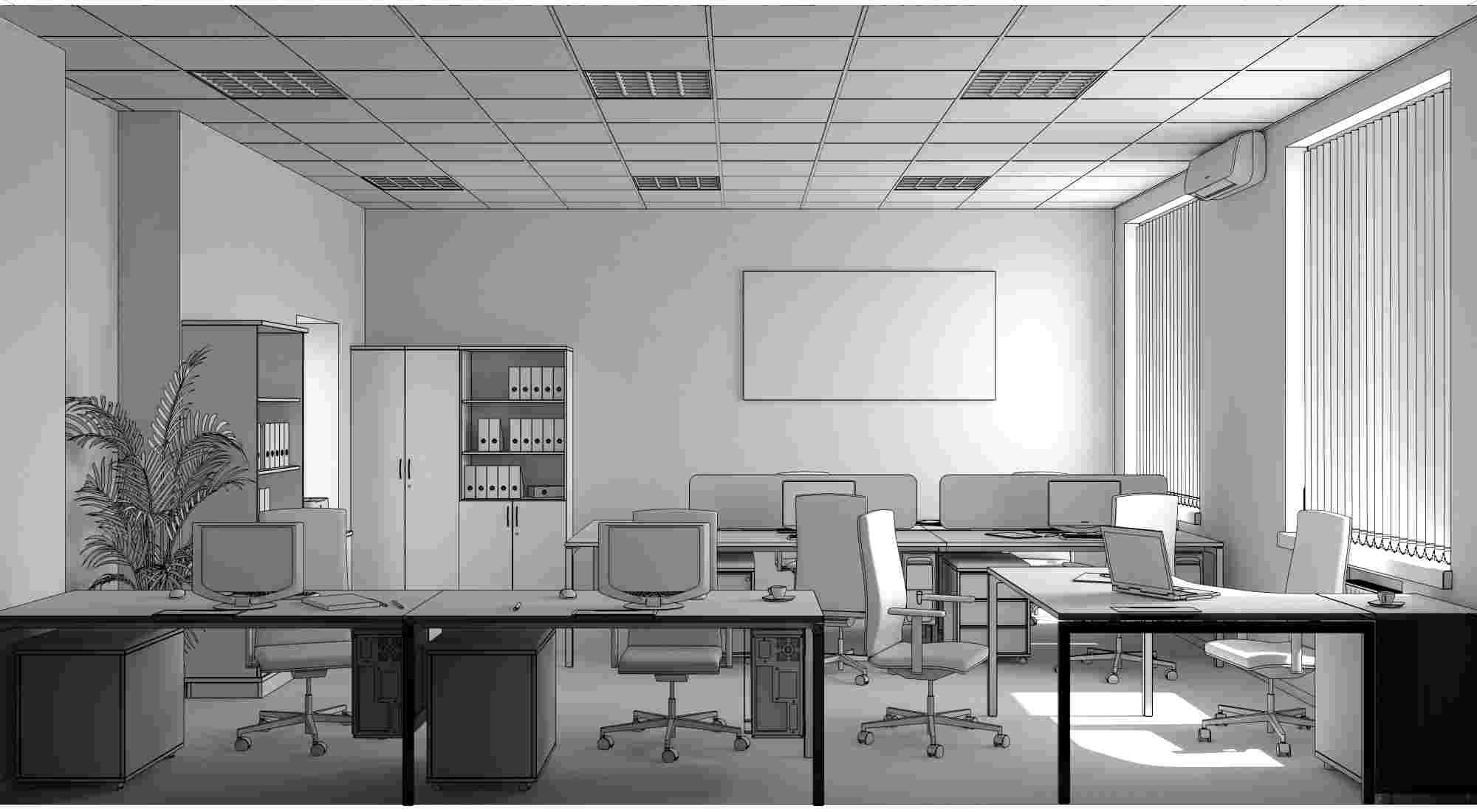 office space interior visualization illustration