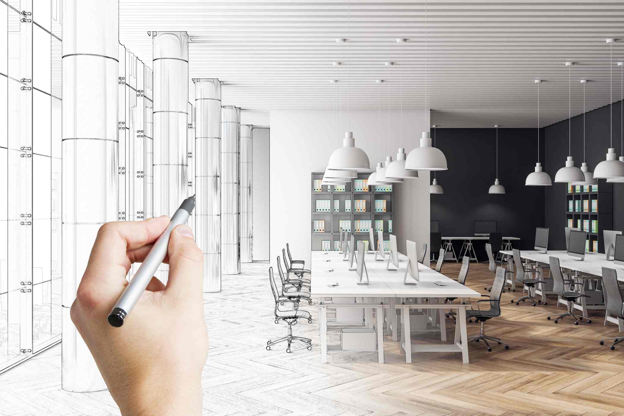 hand drawn office interior design