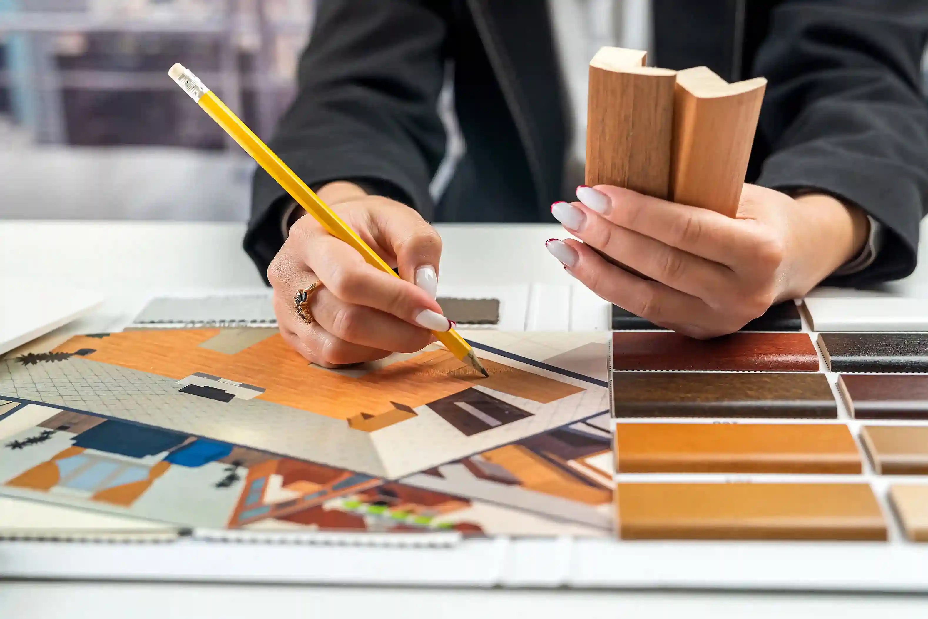 interior designer selecting flooring and materials