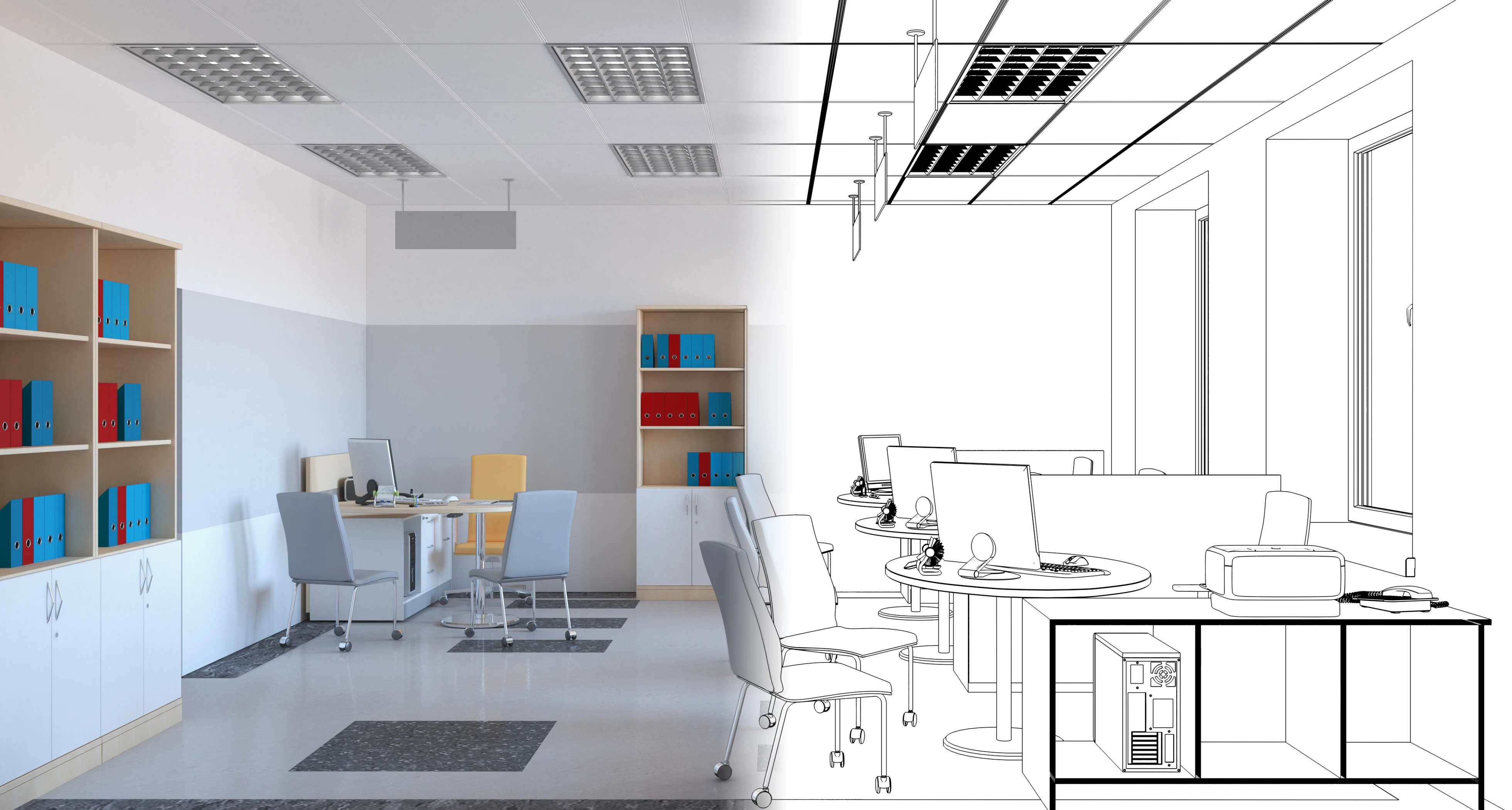 office interior design half sketch
