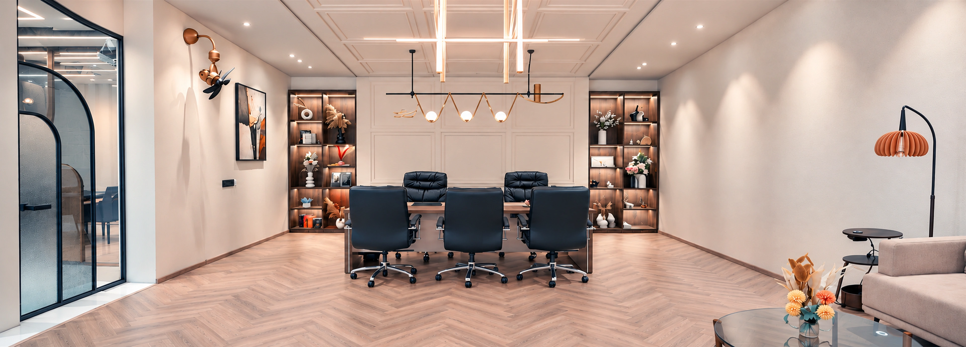 Serein Spaces office interior with a conference table and lounge seating